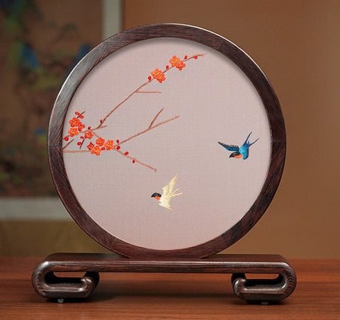 Embroidered Ornament, Traditional Chinese Suzhou Flower and Birds Silk Embroidery Ornaments, Exclusive Business Presents, Creative Birthday Gift, Premium Souvenir-Art Painting Canvas