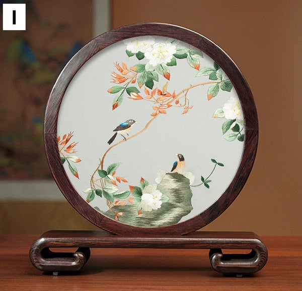 Embroidered Ornament, Traditional Chinese Suzhou Flower and Birds Silk Embroidery Ornaments, Exclusive Business Presents, Creative Birthday Gift, Premium Souvenir-Art Painting Canvas