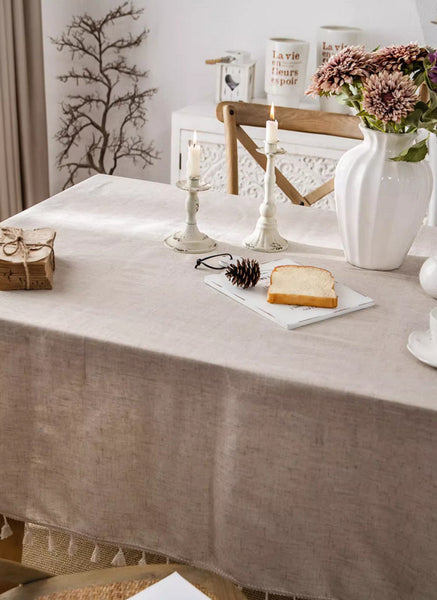 Brown Tablecloth for Home Decoration, Simple Linen Rectangle Table Cover for Dining Room Table, Modern Table Cloth, Square Tablecloth for Oval Table-Art Painting Canvas