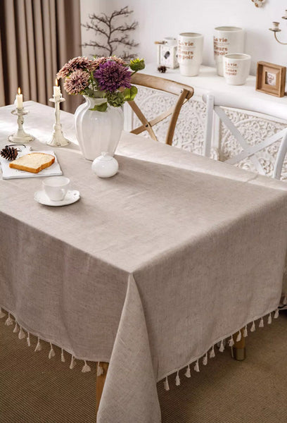 Brown Tablecloth for Home Decoration, Simple Linen Rectangle Table Cover for Dining Room Table, Modern Table Cloth, Square Tablecloth for Oval Table-Art Painting Canvas