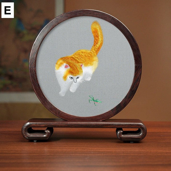 Exclusive Business Present, Lovely Kitty Cat Embroidered Decor, Premium Souvenir, Unique Birthday Gift, Traditional Chinese Suzhou Kitten Embroidery Ornament-Art Painting Canvas