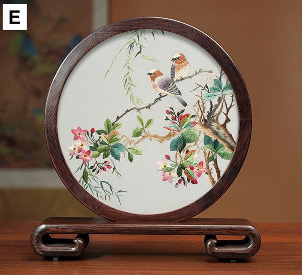 Flower and Bird Embroidery Ornaments, Unique Birthday Gift, Traditional Chinese Suzhou Silk Embroidered Ornament, Premium Souvenir, Exclusive Business Presents-Art Painting Canvas