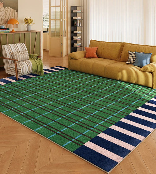 Modern Rugs for Living Room, Geometric Area Rugs, Green Mid Century Contemporary Rugs, Colorful Area Rugs for Bedroom-Art Painting Canvas