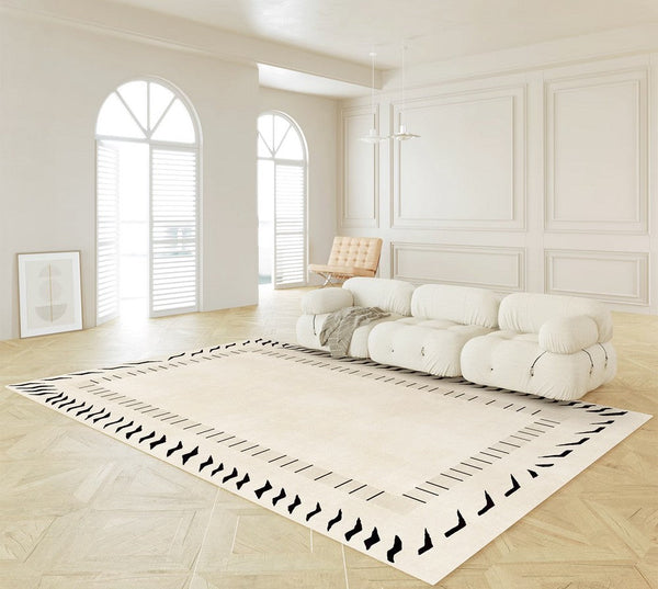 Cream Color Modern Carpets for Living Room, Thick Contemporary Rugs for Bedroom, Modern Rugs for Dining Room, Mid Century Modern Rugs Next to Bed-Art Painting Canvas