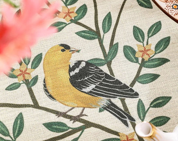 Oriole and Golden Orange Tree Table Cover, Extra Large Modern Tablecloth, Rectangle Tablecloth for Dining Table, Square Linen Tablecloth for Coffee Table-Art Painting Canvas