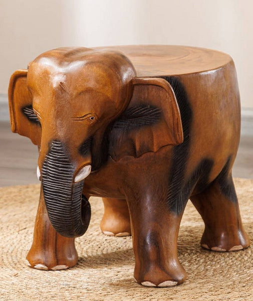 Handmade Solid Wood low Stool, Elephant Wooden Stool, Elephant Sofa Stool, Dining Table Stool, Creative Shoe-changing Stool-Art Painting Canvas