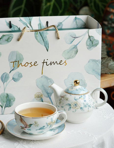 Stackable Teapot and Cup Set, Ceramic Tea Pot with Integrated Cup, Porcelain Teapot with Matching Cup and Saucer in Gift Box, Mother-and-Baby Teapot with Matching Saucer-Art Painting Canvas