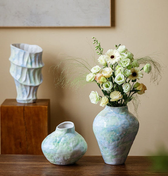 Modern Porcelain Flower Vases, Handmade Water Holding Flower Vases, Centerpiece on Dining Table, Ceramic Bouquet Vases, Flower Vases on Table-Art Painting Canvas