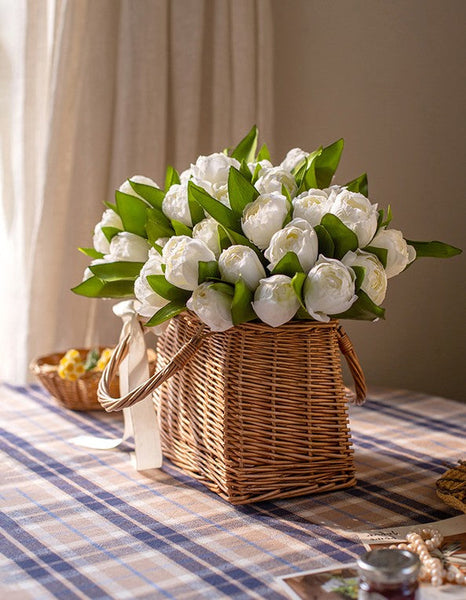 Spring Artificial Floral for Dining Room Table, White Tulip Flowers, Bedroom Flower Arrangement Ideas, Simple Modern Floral Arrangement Ideas for Home Decoration-Art Painting Canvas