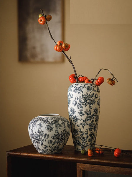 Porcelain Flower Vases, Modern Ceramic Bouquet Vases, Centerpiece on Dining Table, Flower Vase on Table, Handmade Water Holding Flower Vases-Art Painting Canvas
