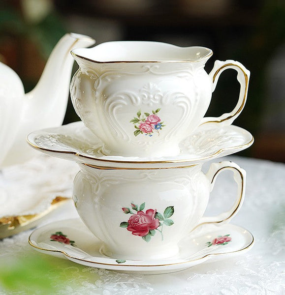 British Royal Ceramic Cups for Traditional Afternoon Tea, 7.4 oz Ceramic Coffee Cups, Rose Porcelain Tea Cup Saucer Set, 6.8 oz Tea Cup and Saucer in Gift Box-Art Painting Canvas