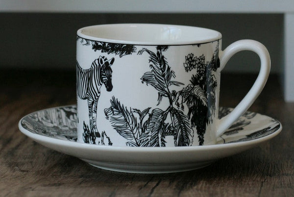 Royal Ceramic Cups, Elegant Ceramic Coffee Cups, 6.8 oz Tea Cup and Saucer in Gift Box, Zebra Jungle Porcelain Tea Cup Saucer Set-Art Painting Canvas