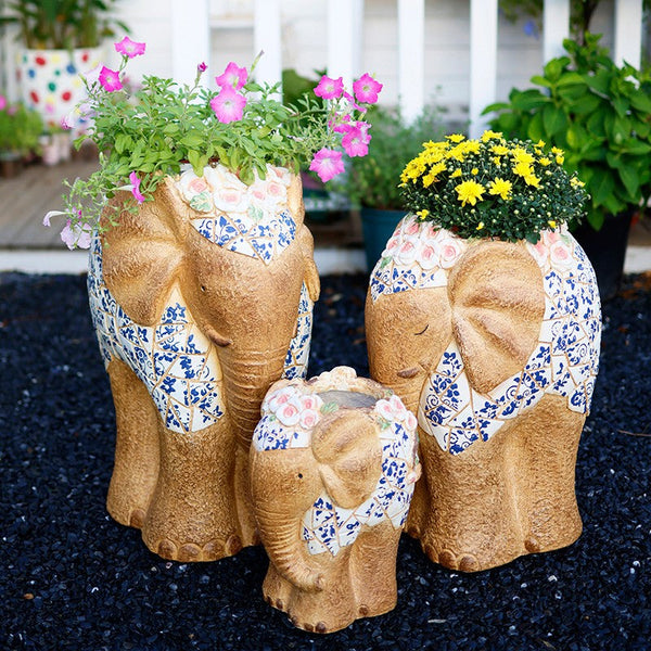 Oversized Garden Flower Pot, Modern Outdoor Garden Flower Pots, Extra Large Elephant Garden Flowerpots, Animal Statue for Garden Ornaments, Large Resin Statue for Garden-Art Painting Canvas