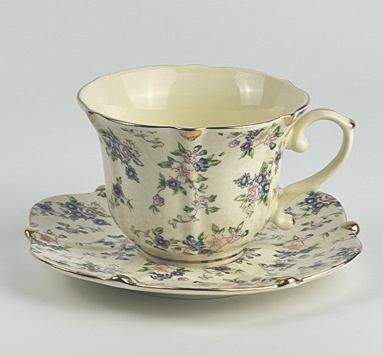 British Traditional Afternoon Tea Cup and Saucer in Gift Box, 7.8 oz Porcelain Tea Cup Saucer Set, Unique Tea Cup and Saucers, Royal Ceramic Cups, Elegant Vintage Ceramic Coffee Cups-Art Painting Canvas