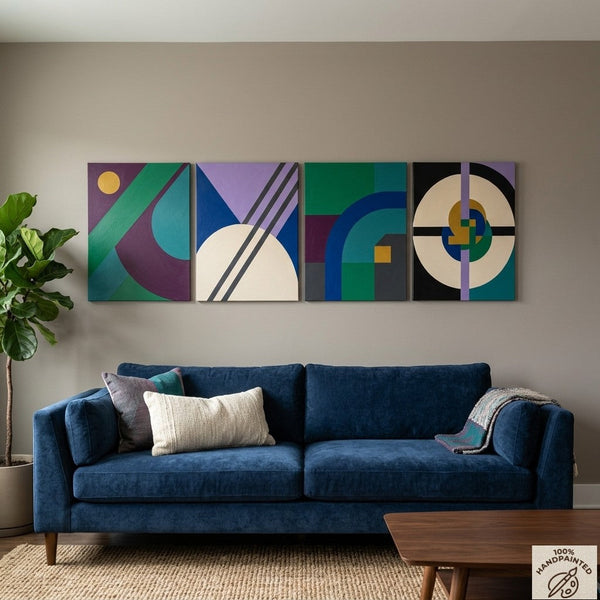 Abstract Geometric Art, Modern Paintings for Mid Century Living Room, Multi Panel Canvas Paintings-Art Painting Canvas