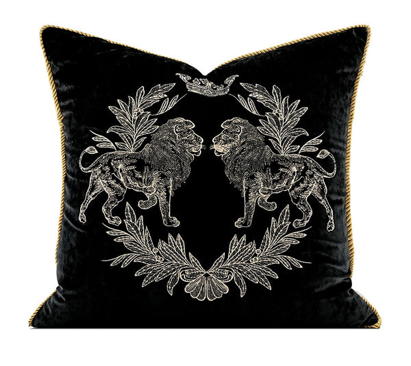 Modern Pillows for Couch, Embroidery Lion Decorative Pillow Covers, Decorative Throw Pillows for Living Room, Large Modern Sofa Pillows-Art Painting Canvas