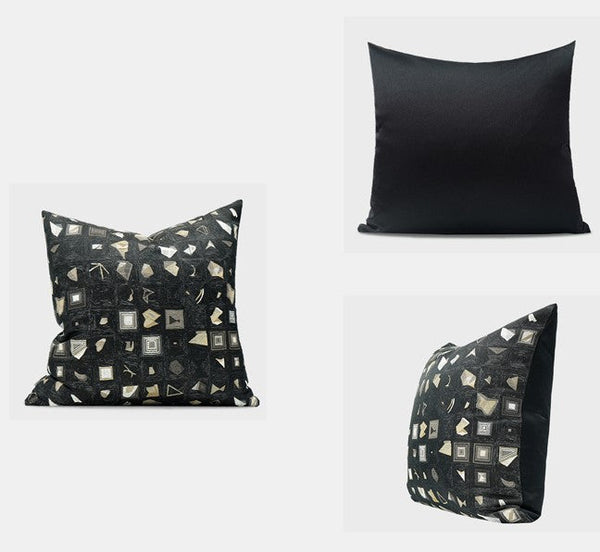 Abstract Black Decorative Throw Pillows, Geomeric Contemporary Square Modern Throw Pillows for Couch, Large Simple Throw Pillow for Interior Design-Art Painting Canvas