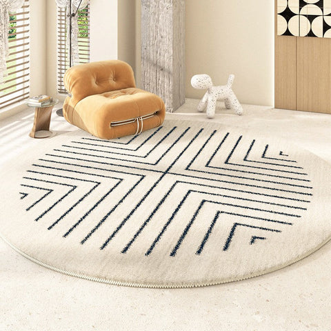 Geometric Modern Rug Ideas for Living Room, Thick Round Rugs for Dining Room, Abstract Contemporary Round Rugs for Bedroom-Art Painting Canvas