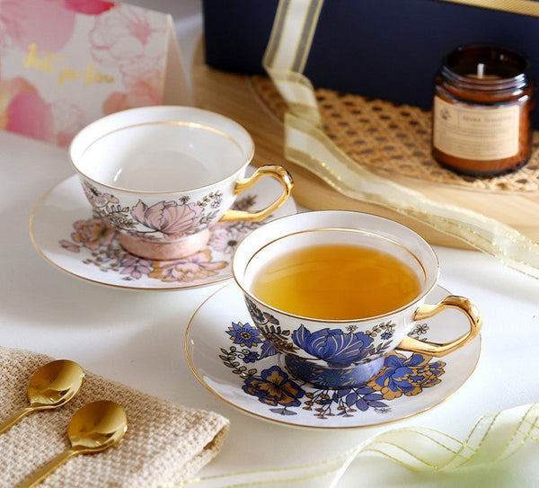 Afternoon British Tea Cups, Unique Iris Flower Tea Cup and Saucer in Gift Box, Elegant Ceramic Coffee Cups, Royal Porcelain Tea Cup Set-Art Painting Canvas