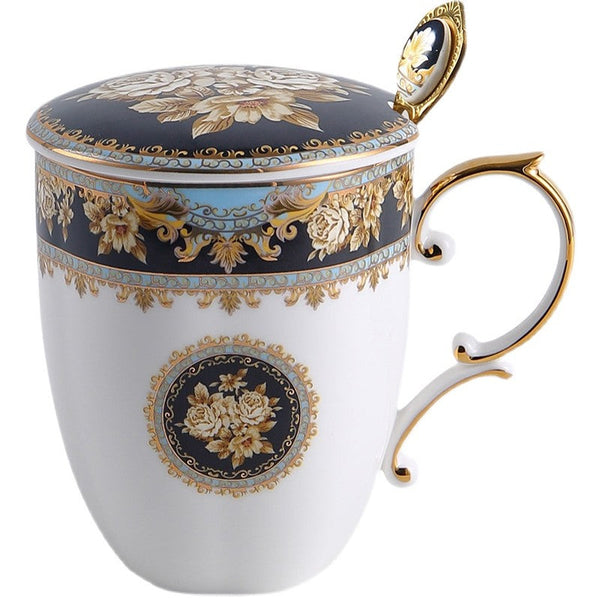 Beautiful British Ceramic Mugs, Large Capacity Ceramic Mugs for Office, Large Royal Bone China Porcelain Mug, Elegant Ceramic Coffee Mug-Art Painting Canvas