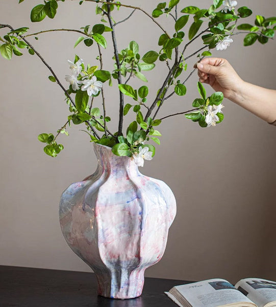 Centerpiece Ceramic Bouquet Vases, Handmade Modern Flower Vase, Large Contemporary Vases on Dining Table, Porcelain Vases for Modern Home Decor-Art Painting Canvas