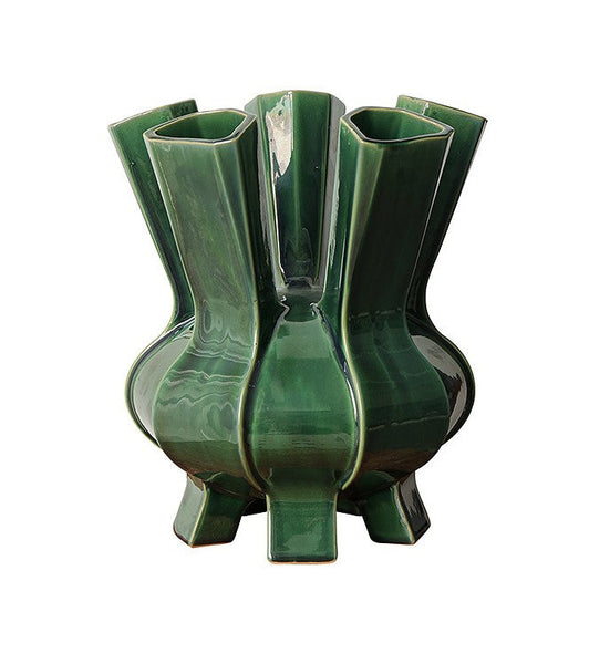 Unique Handmade Modern Flower Vase, Centerpiece Ceramic Bouquet Vases, Contemporary Vases on Dining Table, Green Porcelain Vases for Modern Home Decor-Art Painting Canvas