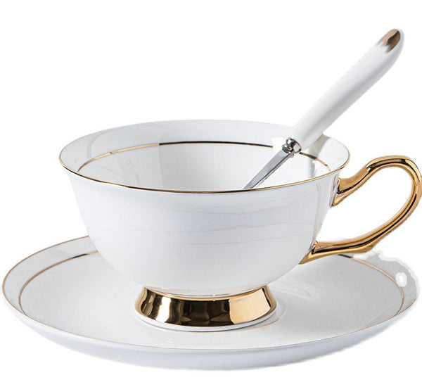 Porcelain Tea Cup Saucer Set, White Ceramic Cups, 7.8 oz British Ceramic Coffee Cups, Unique Tea Cup and Saucer in Gift Box-Art Painting Canvas