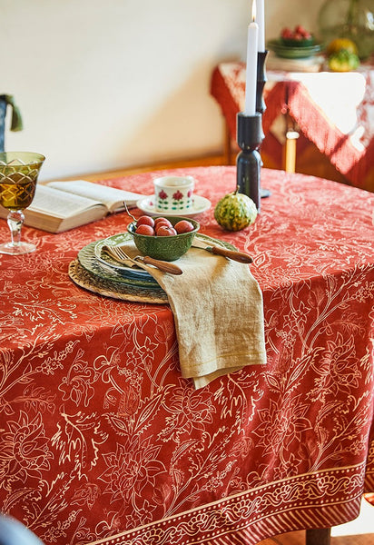 Red Christmas Flower Pattern Tablecloth for Oval Table, Large Modern Rectangle Tablecloth for Dining Room Table, Square Table Covers for Kitchen, Farmhouse Table Cloth for Round Table-Art Painting Canvas