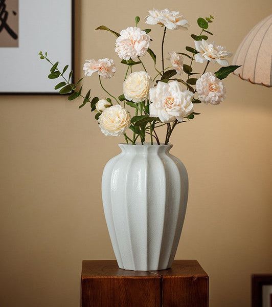 Large Flower Vases on Table, Centerpiece Ceramic Bud Vases, Porcelain Flower Vases, Handmade Water Holding Flower Vase-Art Painting Canvas