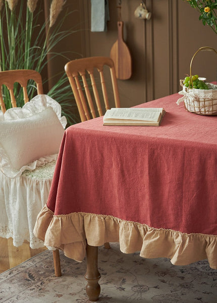 Square Tablecloth for Round Table, Red Modern Table Cloth, Ramie Tablecloth for Home Decoration, Extra Large Rectangle Tablecloth for Dining Room Table-Art Painting Canvas