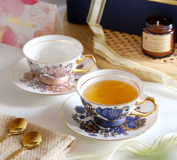 Unique Iris Flower Tea Cups and Saucers in Gift Box, Elegant Ceramic Coffee Cups, Afternoon British Tea Cups, Royal Bone China Porcelain Tea Cup Set-Art Painting Canvas