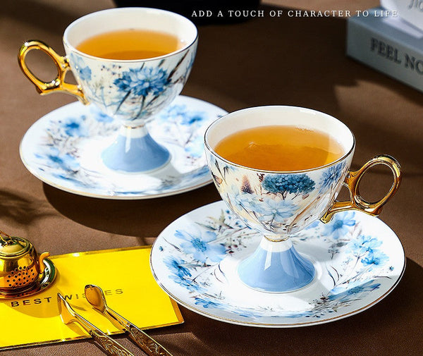 British Tea Cup set, Ceramic Tea Cup and Saucer Set in Gift Box, Elegant Ceramic Coffee Cup with Saucer, Porcelain Tea Cup Set and Saucer Set-Art Painting Canvas