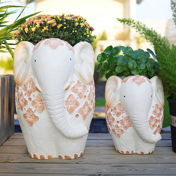 Animal Statue for Garden Ornaments, Oversized Modern Garden Flower Pot, Extra Large Elephant Garden Flowerpots, Resin Statue for Garden, Villa Outdoor Garden Flower Pots-Art Painting Canvas