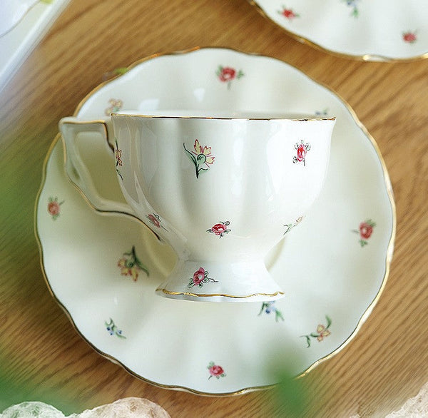 Porcelain Tea Cup Saucer Set, Beautiful British Tea Cups, Traditional English Tea Cup and Saucer, Unique Ceramic Coffee Cups-Art Painting Canvas
