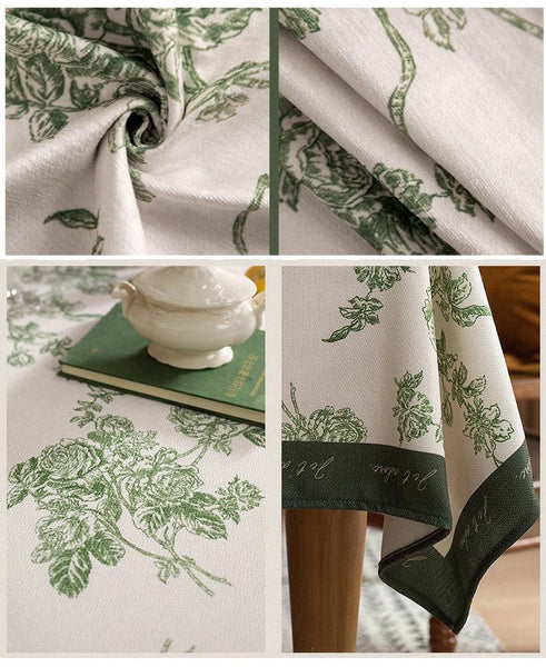 Chenille Flower Tablecloth for Dining Table, Elegant French Style Table Cover for Dining Room Table, Modern Rectangle Tablecloth for Oval Table-Art Painting Canvas