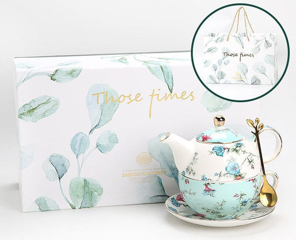 Porcelain Teapot with Matching Cup and Saucer in Gift Box, Stackable Teapot and Cup Set, Ceramic Tea Pot with Integrated Cup, Mother and Baby Teapot with Matching Saucer-Art Painting Canvas