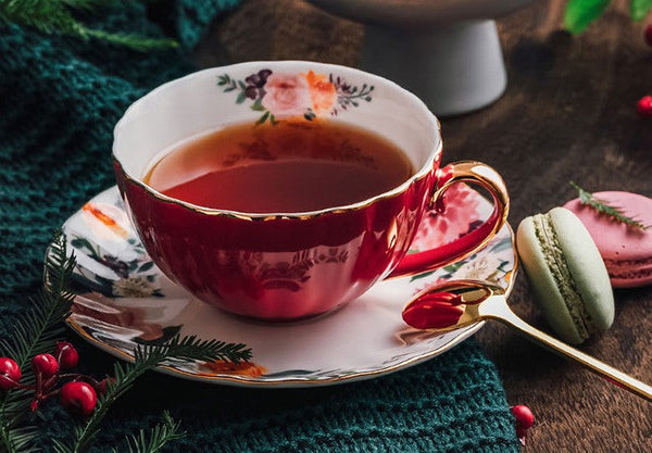 Beautiful British Tea Cups, Creative Bone China Porcelain Tea Cup Set, Elegant Ceramic Coffee Cups, Unique Tea Cups and Saucers in Gift Box-Art Painting Canvas