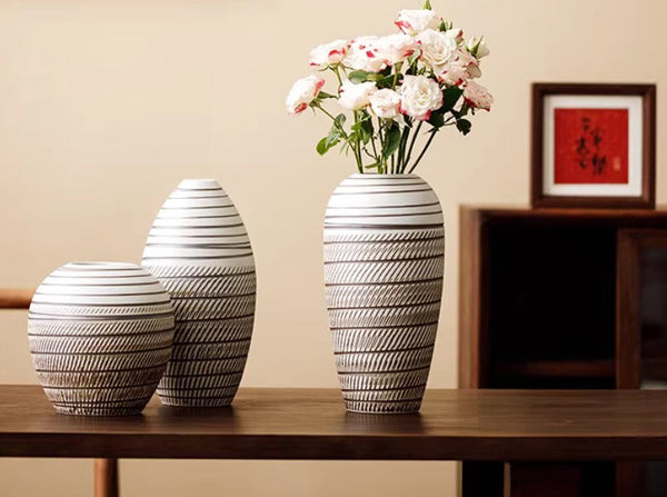 Modern Bouquet Flower Vases, Centerpiece on Dining Table, Large Flower Vase on Table, Handmade Pottery Flower Vases Urn, Water Holding Flower Vases-Art Painting Canvas