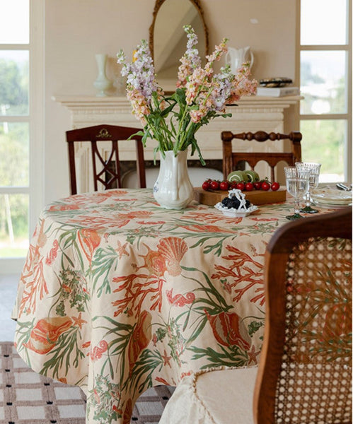Sea Shell Pattern Tablecloth, Large Modern Rectangle Tablecloth for Dining Room Table, Square Tablecloth, Farmhouse Table Cloth, Wedding Tablecloth