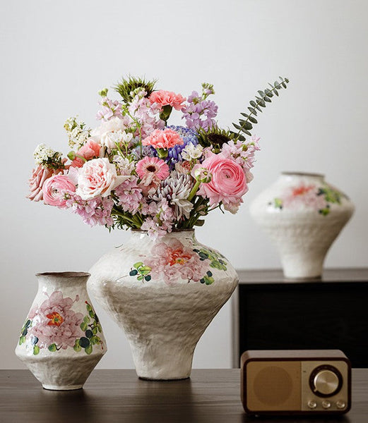 Flower Vases on Table, Handmade Water Holding Flower Vases, Centerpiece on Dining Table, Modern Porcelain Flower Vases, Ceramic Bouquet Vases-Art Painting Canvas