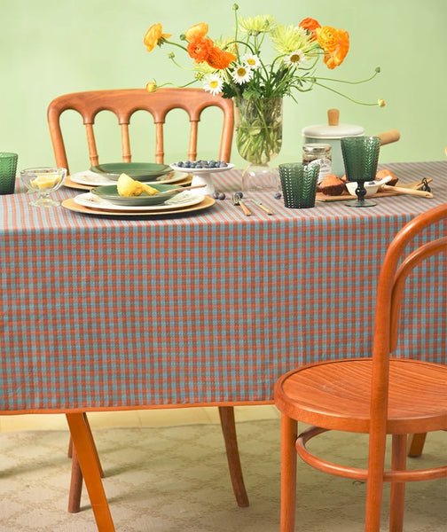 Cotton Chequer Rectangular Tablecloth for Kitchen, Rectangle Table Covers for Dining Room Table, Square Tablecloth for Coffee Table, Farmhouse Table Cloth-Art Painting Canvas
