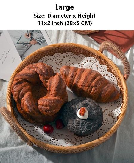 Rattan Storage Basket with Handle, Fruit Basket, Woven Round Basket, Storage Baskets for Tea Table T-Art Painting Canvas