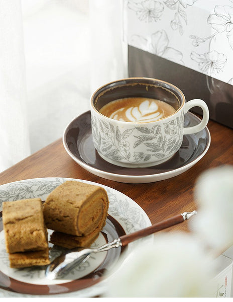 Vintage Porcelain Tea Cup Saucer Set, 8 oz British Tea Cup and Saucer in Gift Box, Royal Ceramic Cups, Elegant Ceramic Coffee Cups-Art Painting Canvas