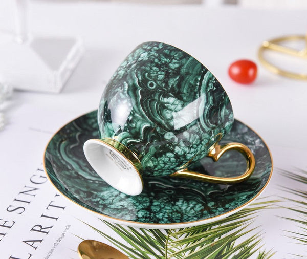 Beautiful British Green Tea Cups, Unique Porcelain Cup and Saucer, Royal Ceramic Coffee Cups, Creative Bone China Porcelain Tea Cup Set-Art Painting Canvas