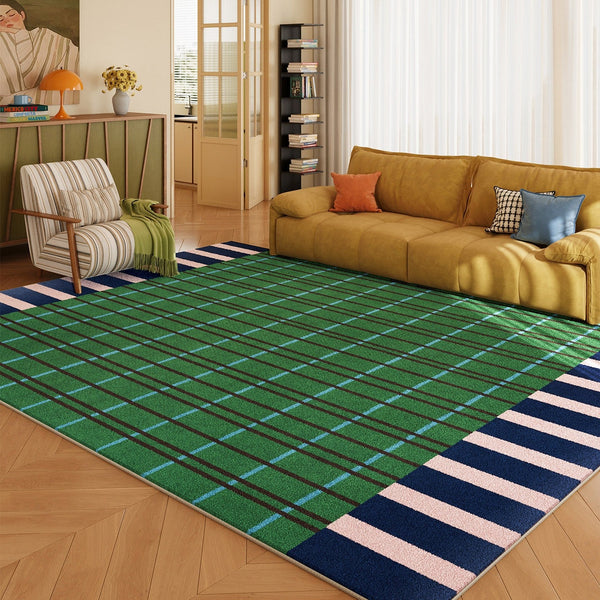 Modern Rugs for Living Room, Geometric Area Rugs, Green Mid Century Contemporary Rugs, Colorful Area Rugs for Bedroom-Art Painting Canvas