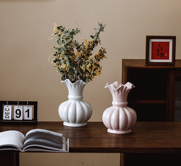 Handmade Water Holding Flower Vase, Ceramic Bud Vases, Small Flower Vases on Table, Rustic Porcelain Flower Vases-Art Painting Canvas