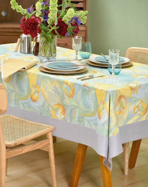 Country Farmhouse Tablecloth, Extra Large Rectangle Tablecloth for Dining Room Table, Tulip Flowers Rustic Table Covers for Kitchen, Square Tablecloth for Round Table-Art Painting Canvas