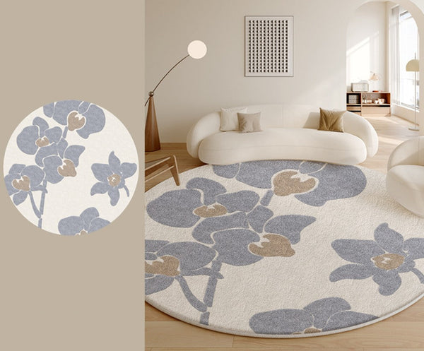 Bedroom Abstract Modern Area Rugs, Contemporary Modern Rugs, Geometric Round Rugs for Dining Room, Flower Pattern Circular Modern Rugs under Chairs