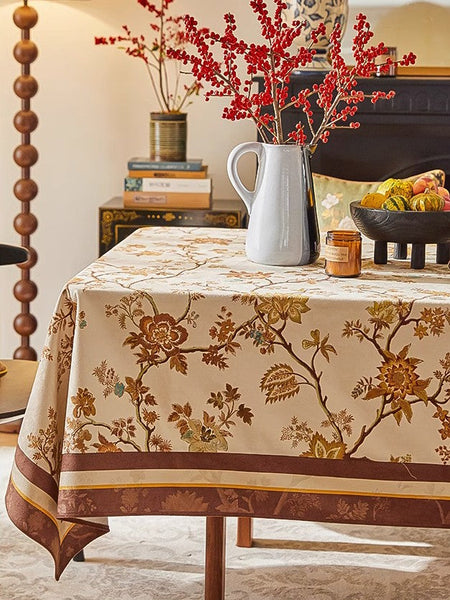 Extra Large Modern Rectangular Tablecloth for Dining Room Table, Flower Farmhouse Table Covers, Square Tablecloth for Round Table, Mid Century Tablecloth for Living Room-Art Painting Canvas