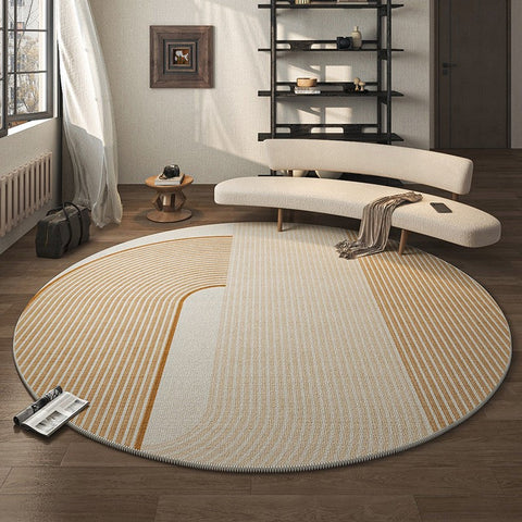Geometric Modern Round Rugs for Living Room, Contemporary Area Rugs for Bedroom, Round Area Rugs for Dining Room, Coffee Table Rugs, Circular Modern Area Rug-Art Painting Canvas